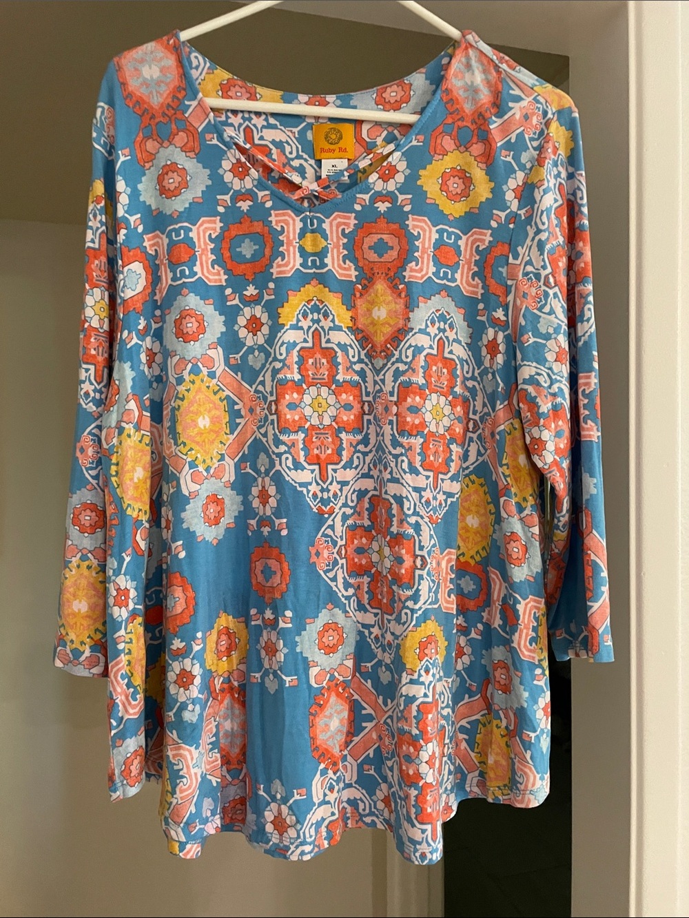 Ruby Rd. Blue Floral Mosaic Long Sleeve Tee